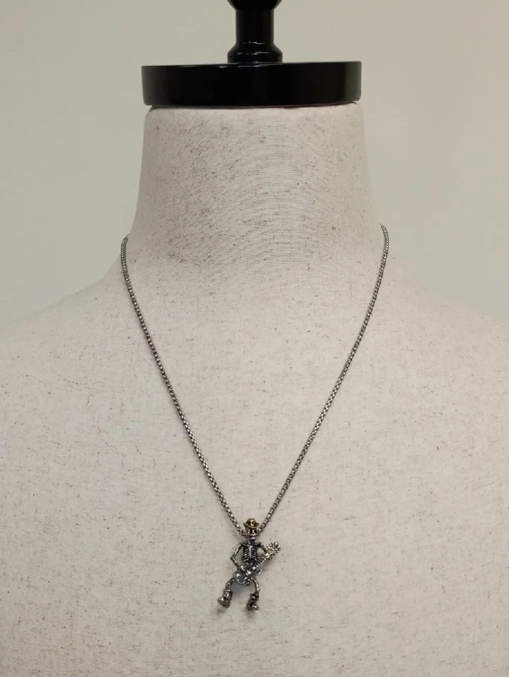 Skeleton Pendant Necklace Silver Tone Gothic Punk Charm Chain Unisex